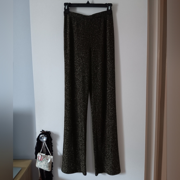REFORMATION Black + Gold Glitter Flared Pull On Pants S - Picture 1 of 5
